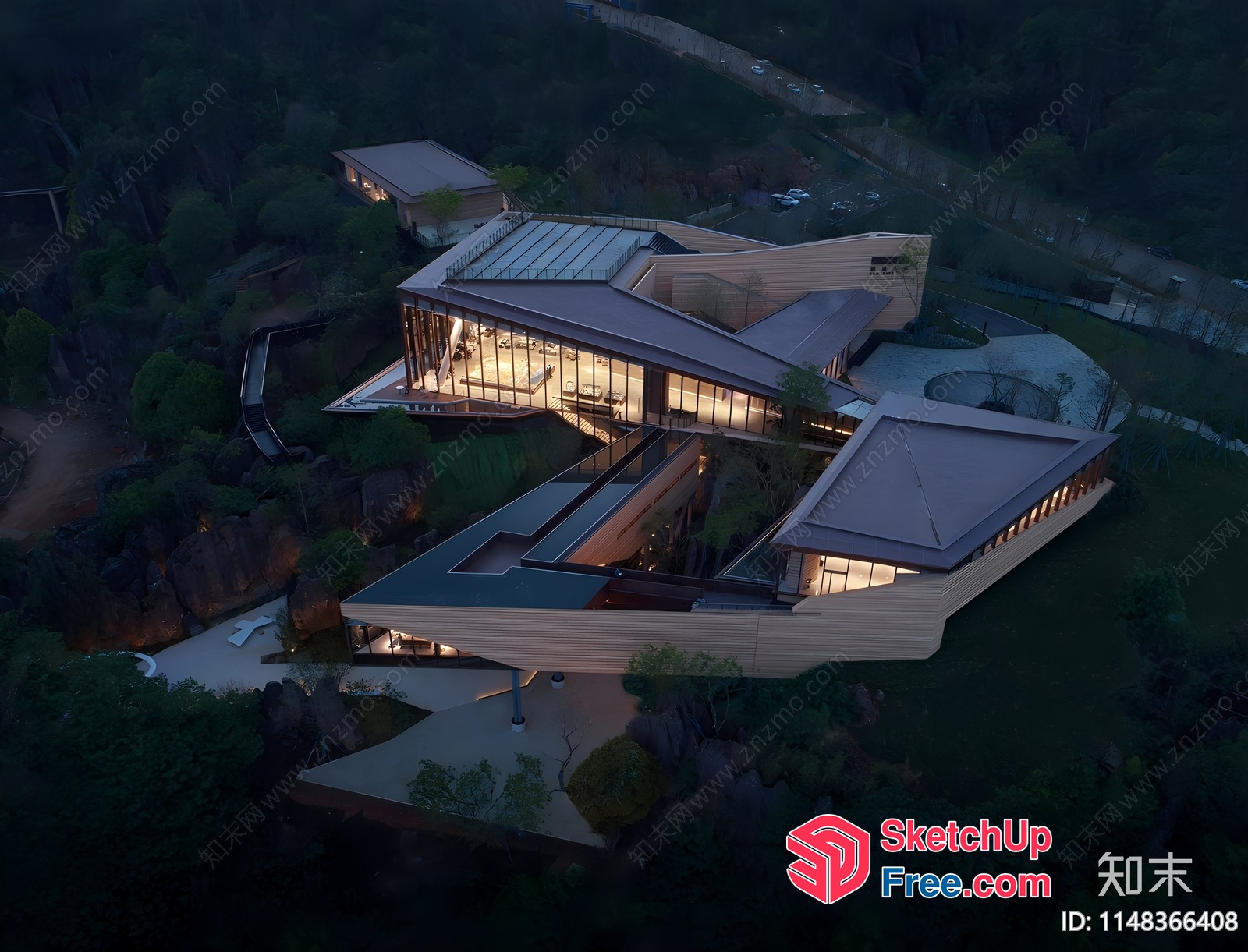 Modern Architecture Building With Glass Curtain Wall 3D SketchUp File