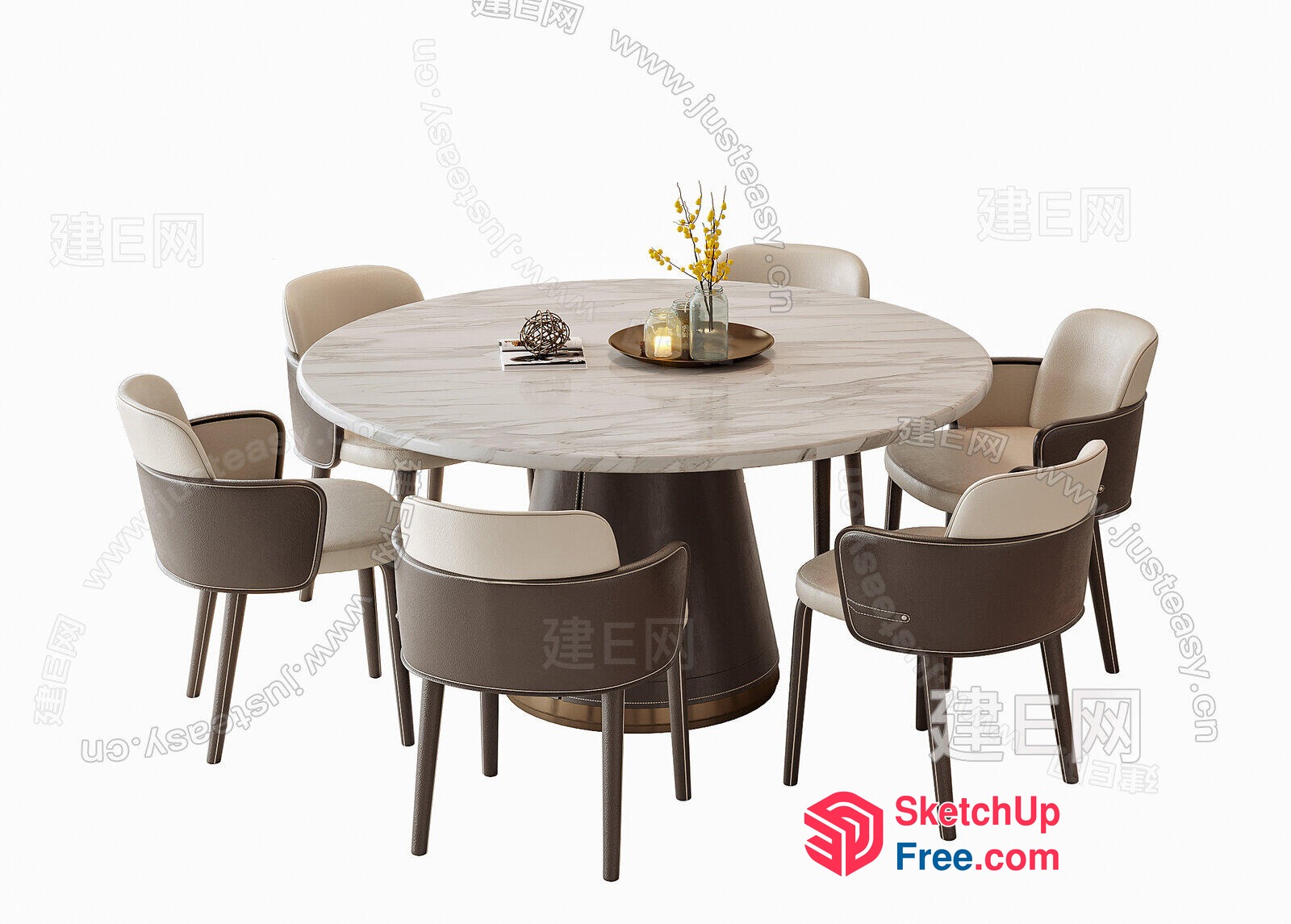 Round Marble Dining Table With Elegant Chairs 3D SketchUp File