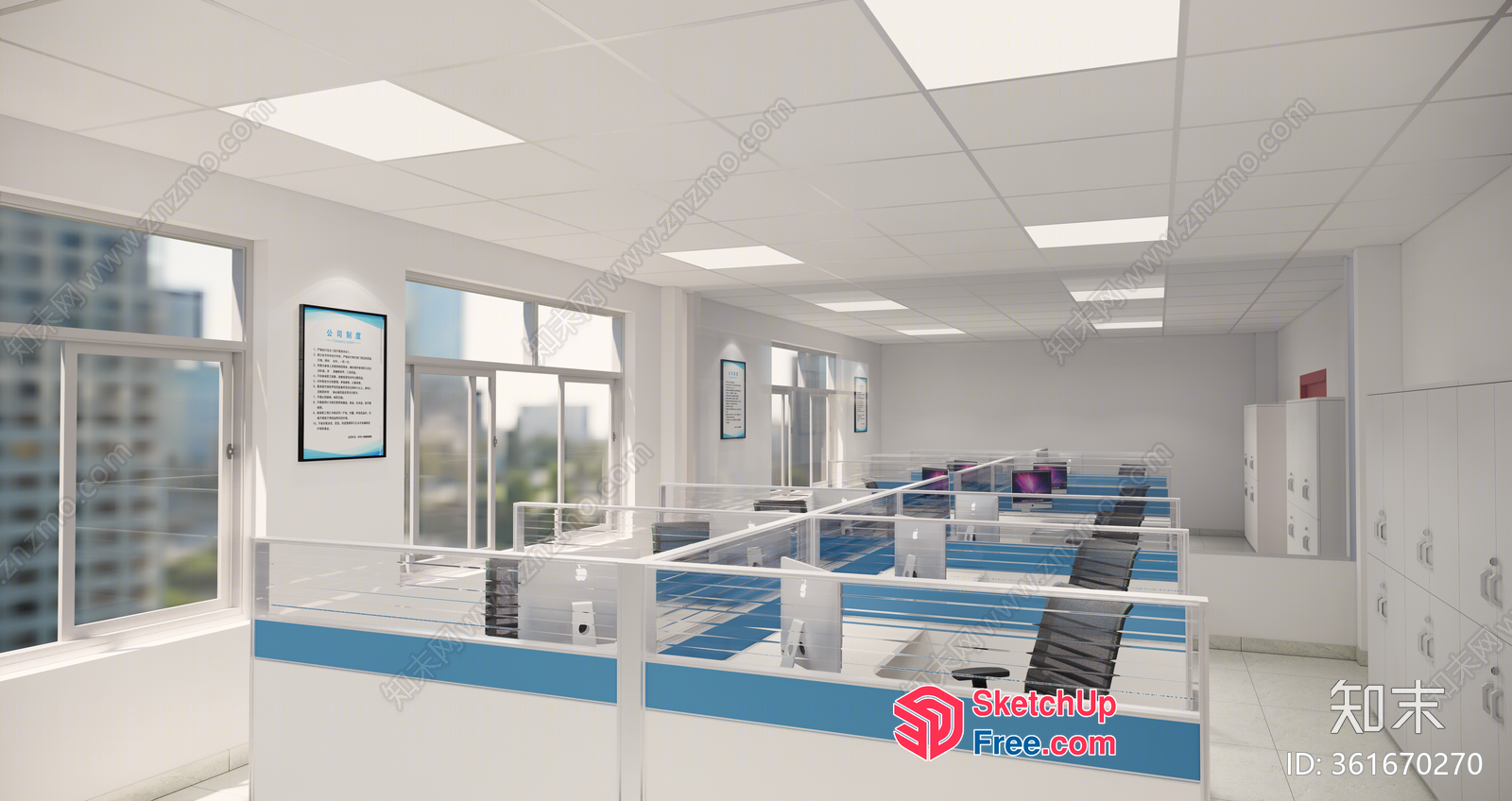 Minimalist Office Interior With White And Blue Accents 3D SketchUp File