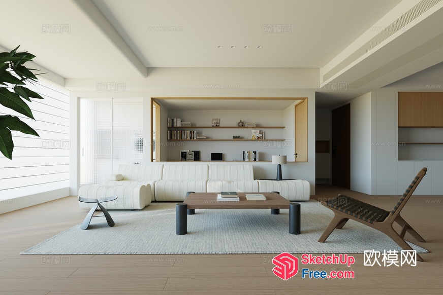 Minimalist Living Room With Creamy Style Furniture And Natural Light 3D SketchUp File