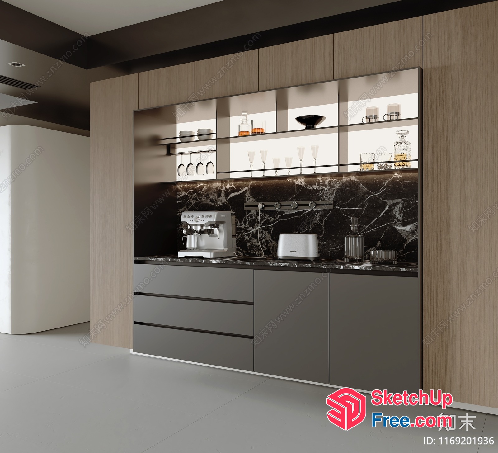 Modern Kitchen Interior With Sleek Appliances And Marble Countertops 3D SketchUp File