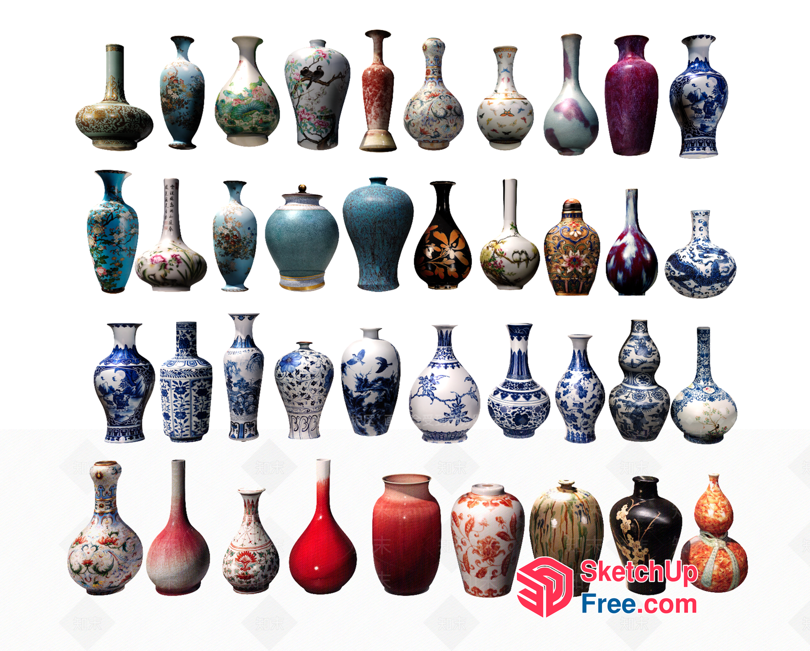 Colorful And Intricate Asian-Inspired Vase Collection 3D SketchUp File