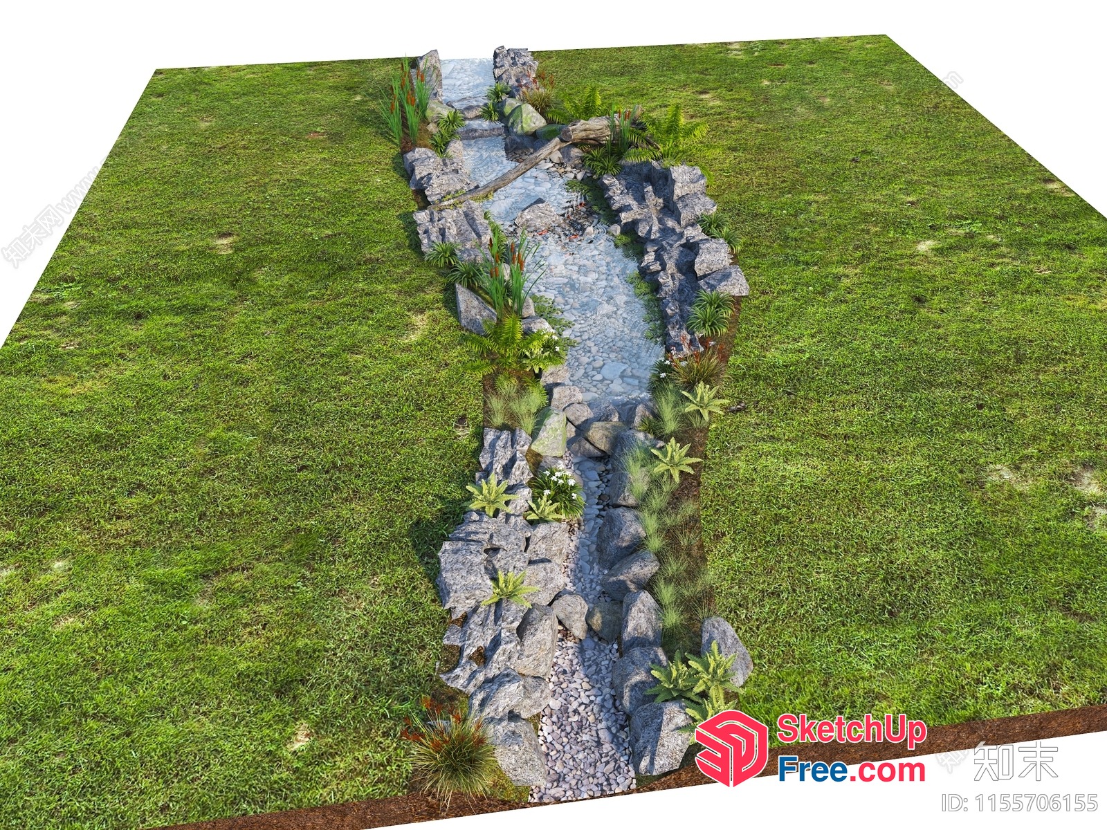 Serene Waterway Amidst Lush Grass 3D SketchUp File