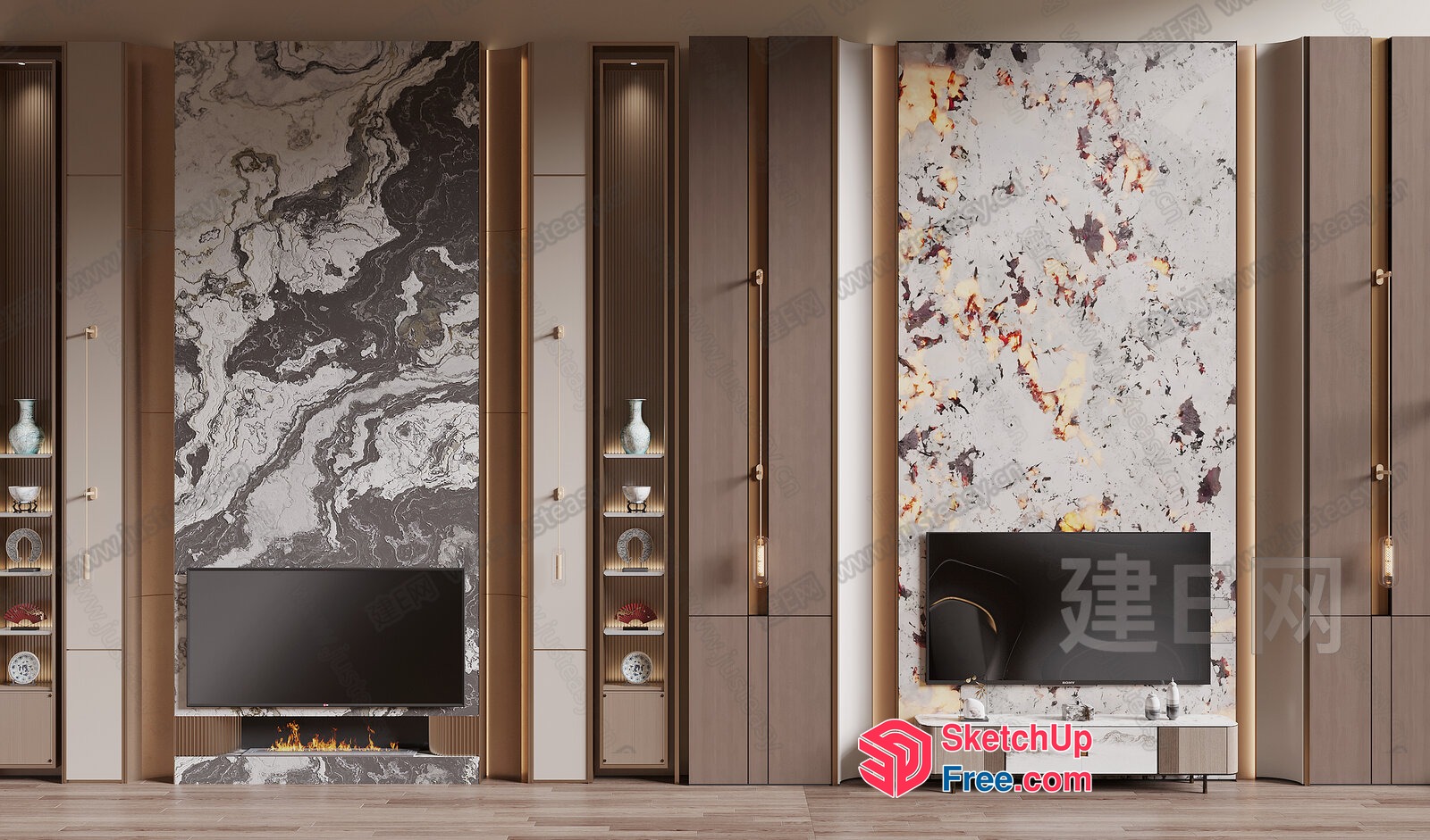 Modern Living Room With Marble Accents And Sleek Furniture 3D SketchUp File