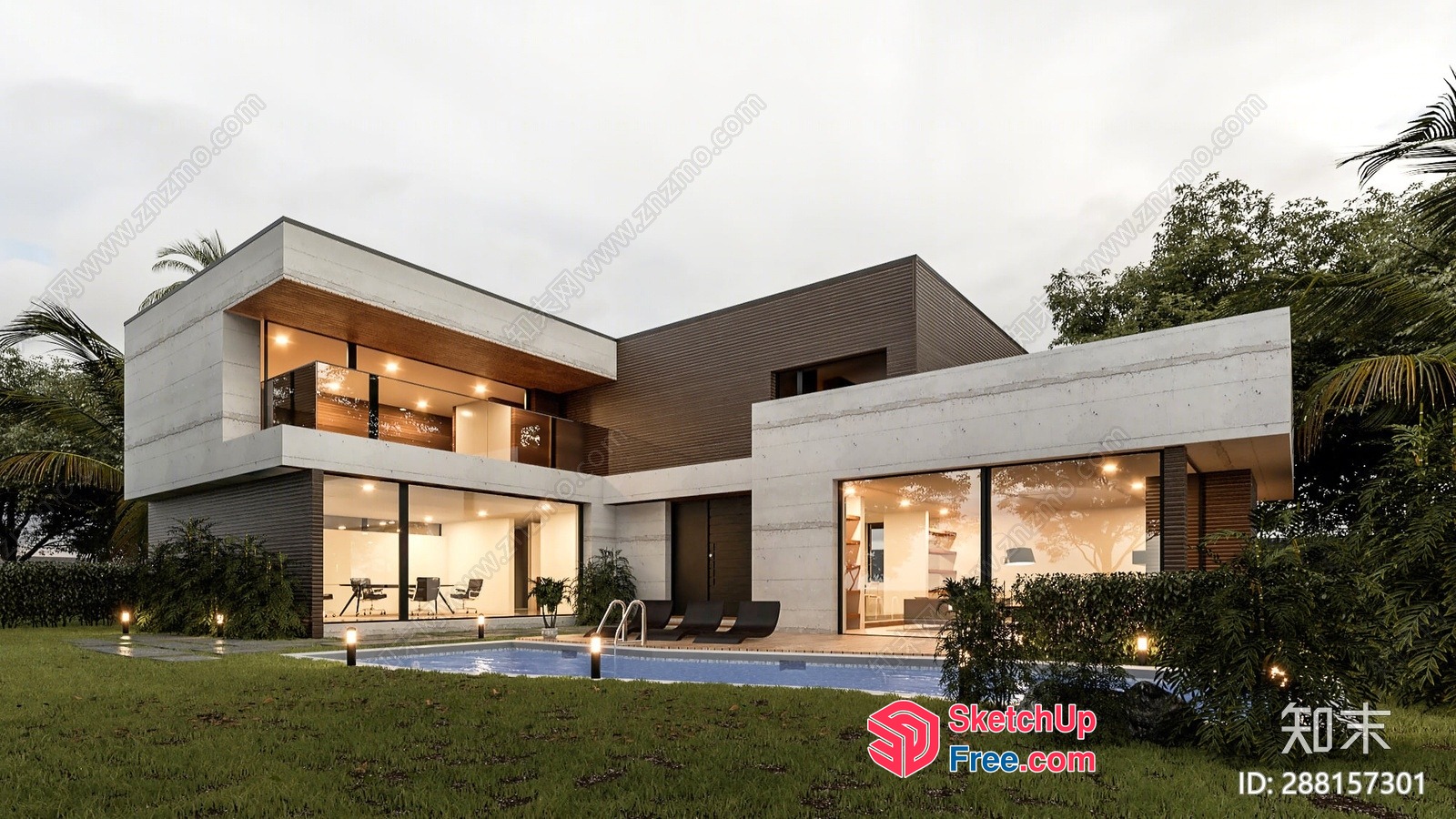 Contemporary Villa With Pool And Outdoor Seating 3D SketchUp File