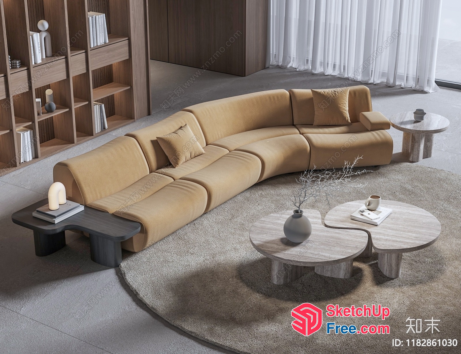 Minimalist Living Room With Curved Sofa And Coffee Tables 3D SketchUp File