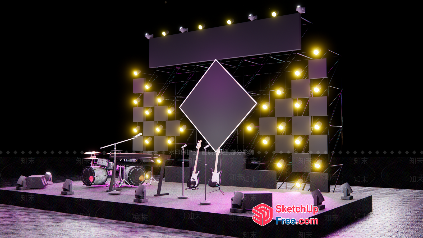Stage With Band Setup 3D SketchUp File
