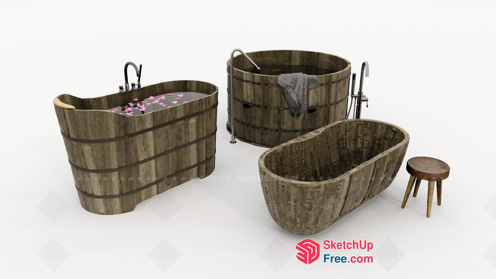 Elegant Wooden Bathtub And Sink Set 3D SketchUp File
