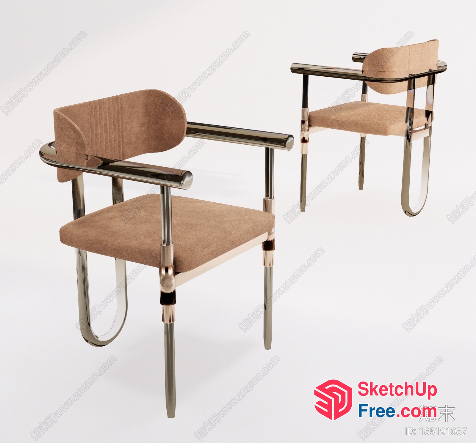 Elegant Modern Minimalist Armchair With Chrome Frame 3D SketchUp File