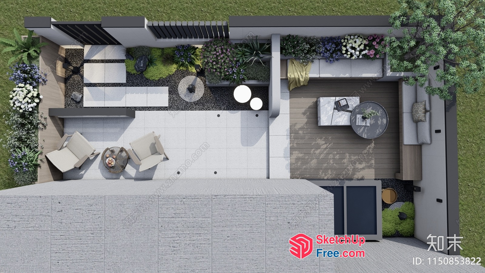 Modern Outdoor Patio Furniture Arrangement 3D SketchUp File
