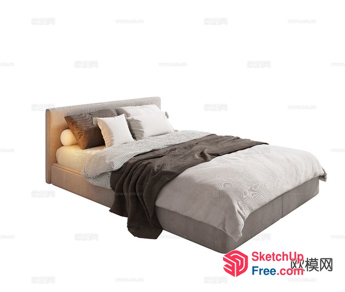 Modern Minimalist Bed With Pillows And Blanket 3D SketchUp File