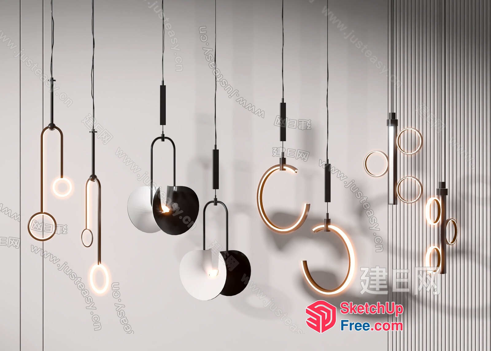 Modern Hanging Light Fixtures Collection 3D SketchUp File