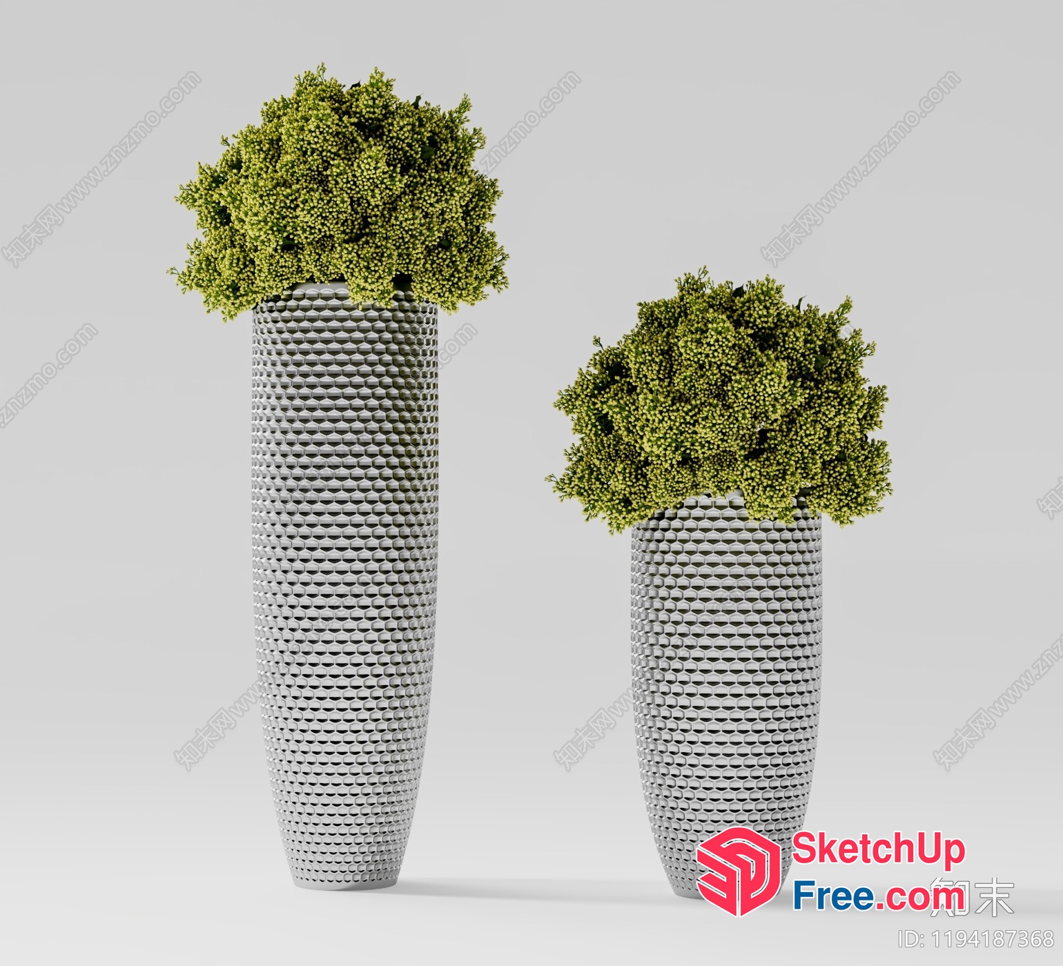 Two Tall Grey Vases With Green Plants 3D SketchUp File