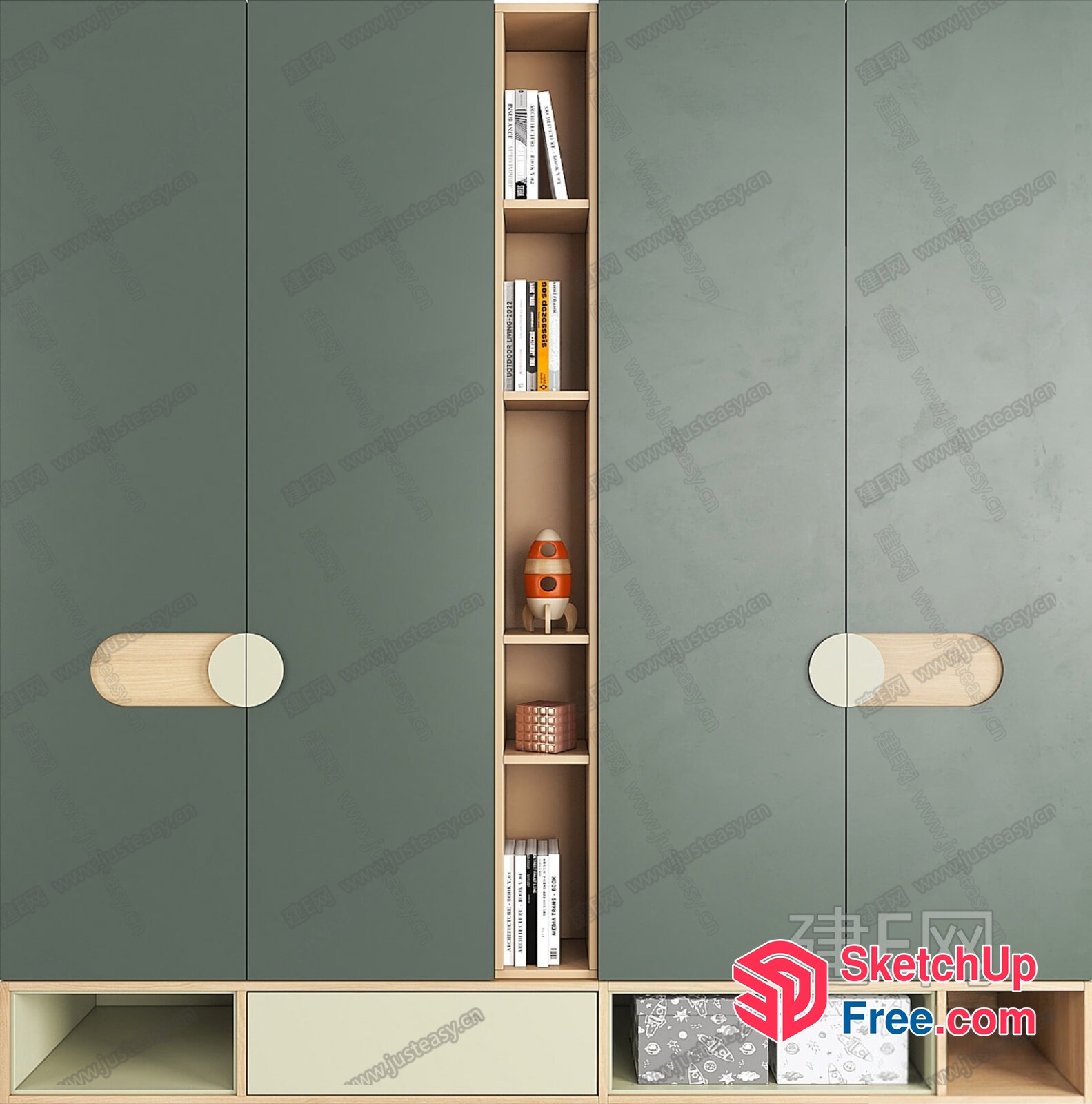 Modern Bookshelf With Storage And Decorative Elements 3D SketchUp File