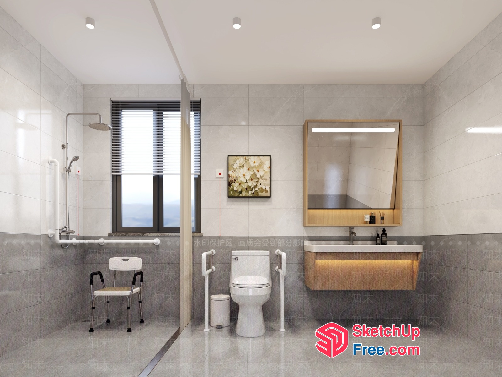 Modern Bathroom With White And Grey Tiles 3D SketchUp File