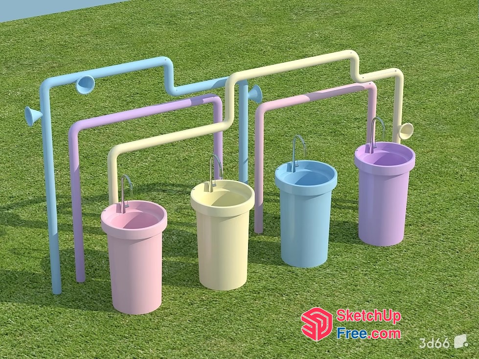 Pastel Colorful Pipe And Sink Arrangement 3D SketchUp File