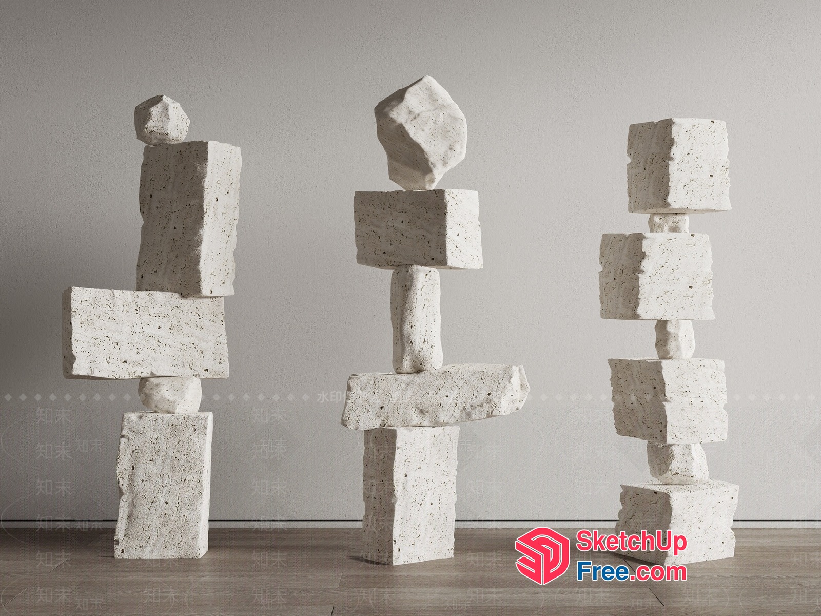 Minimalist White Stone Sculpture Arrangement 3D SketchUp File