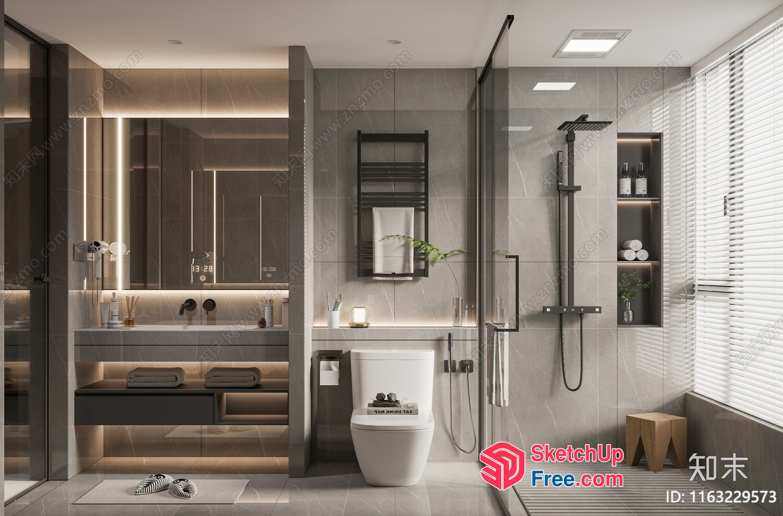 Modern Bathroom Interior With Glass Shower And Toilet 3D SketchUp File