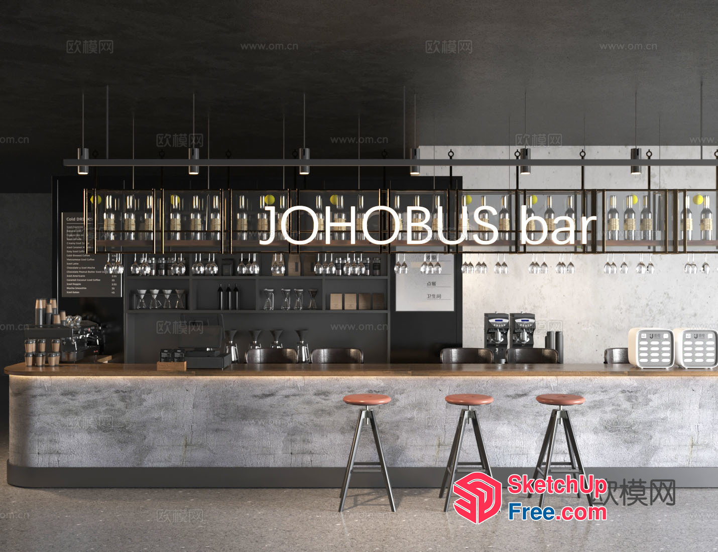 Modern Minimalist Bar Interior 3D SketchUp File