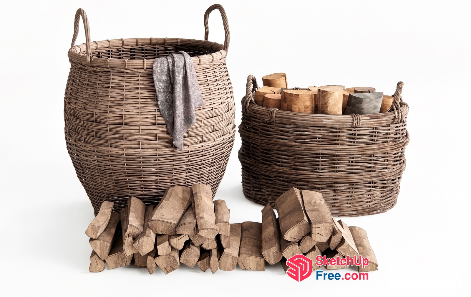 Large Wooden Firewood Storage Baskets With Handles 3D SketchUp File