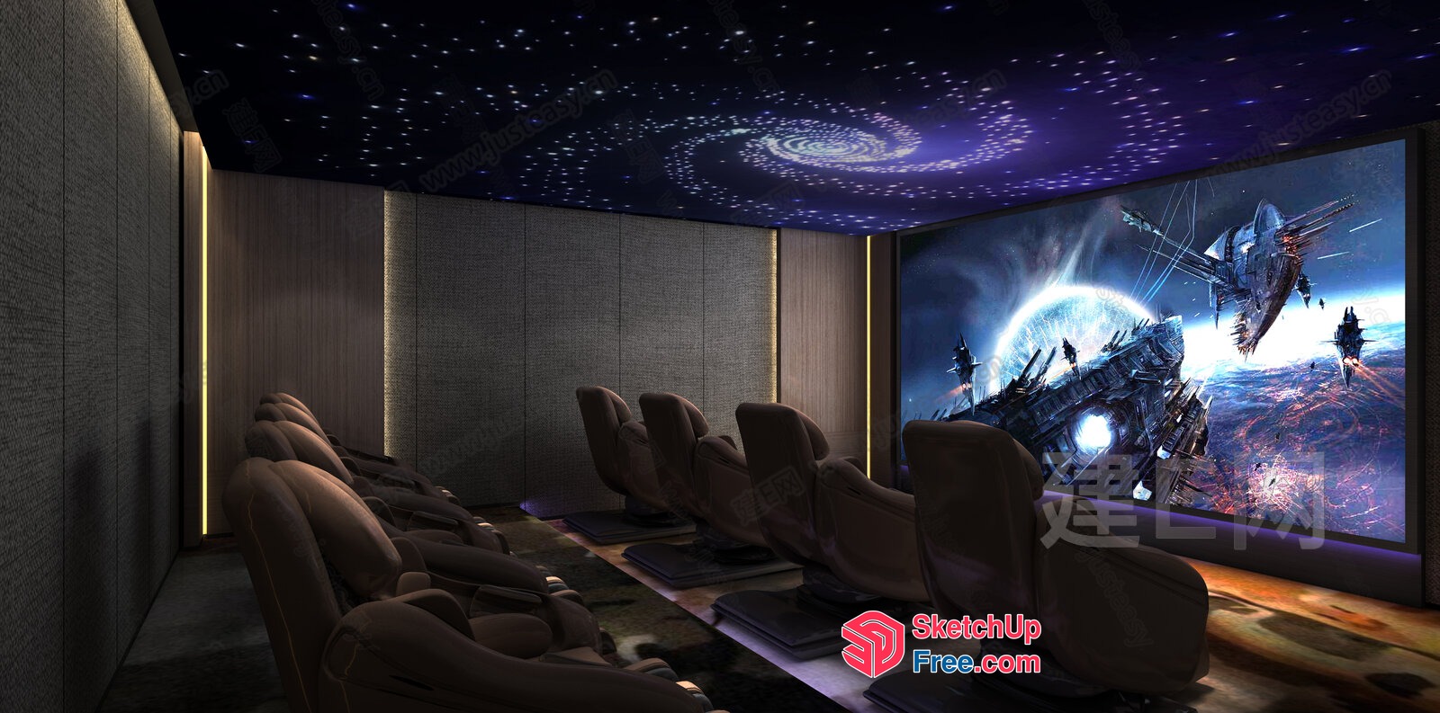 Luxurious Home Theater With Futuristic Space Theme 3D SketchUp File