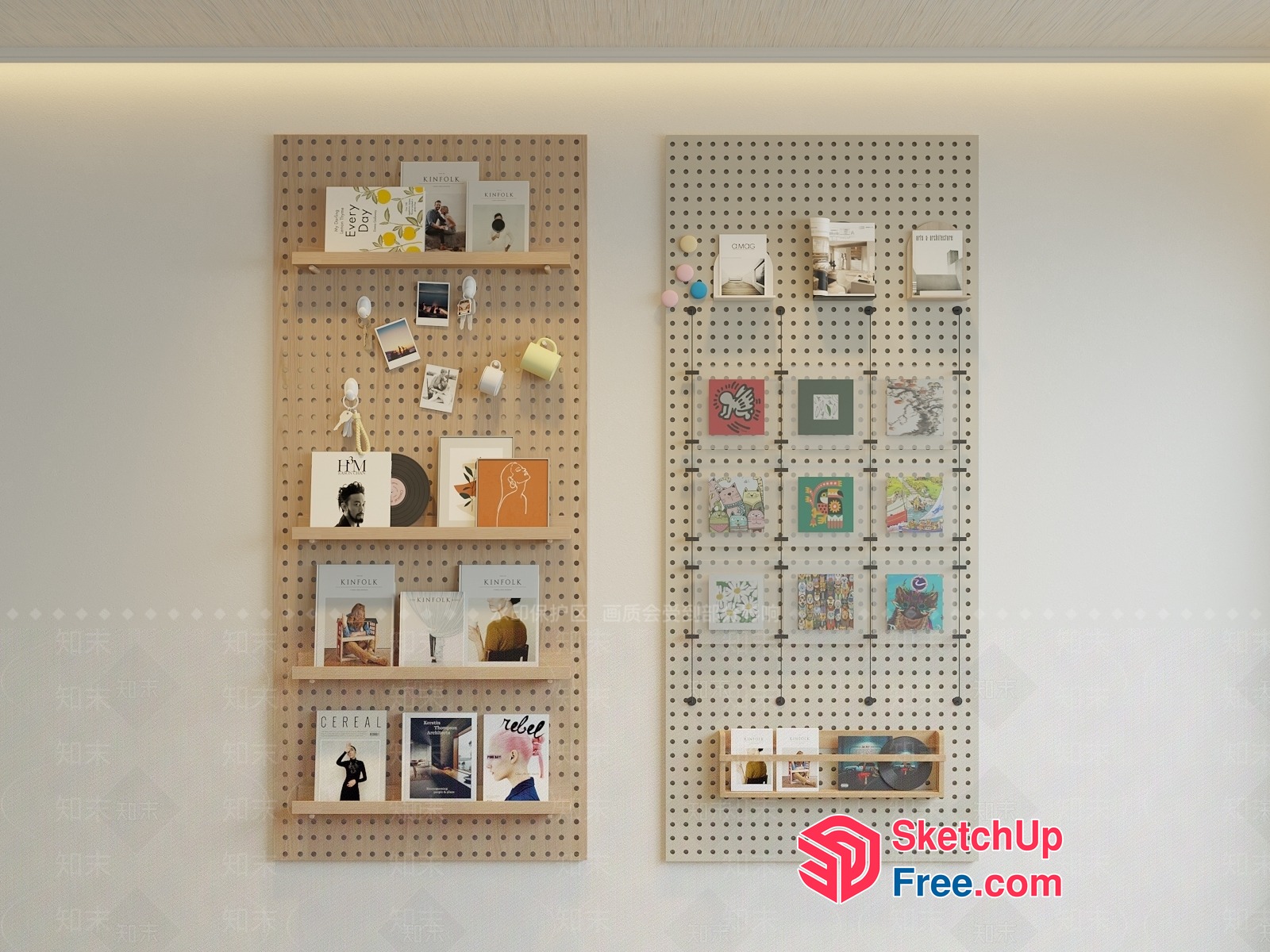 Creative Display Of Books And Magazines On Pegboard Shelves 3D SketchUp File