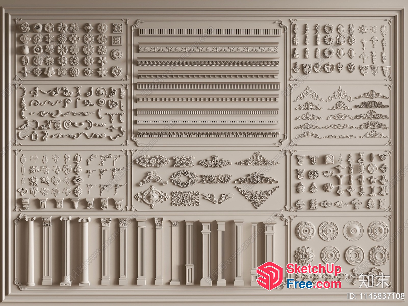 Ornate Ceiling Moulding Collection 3D SketchUp File