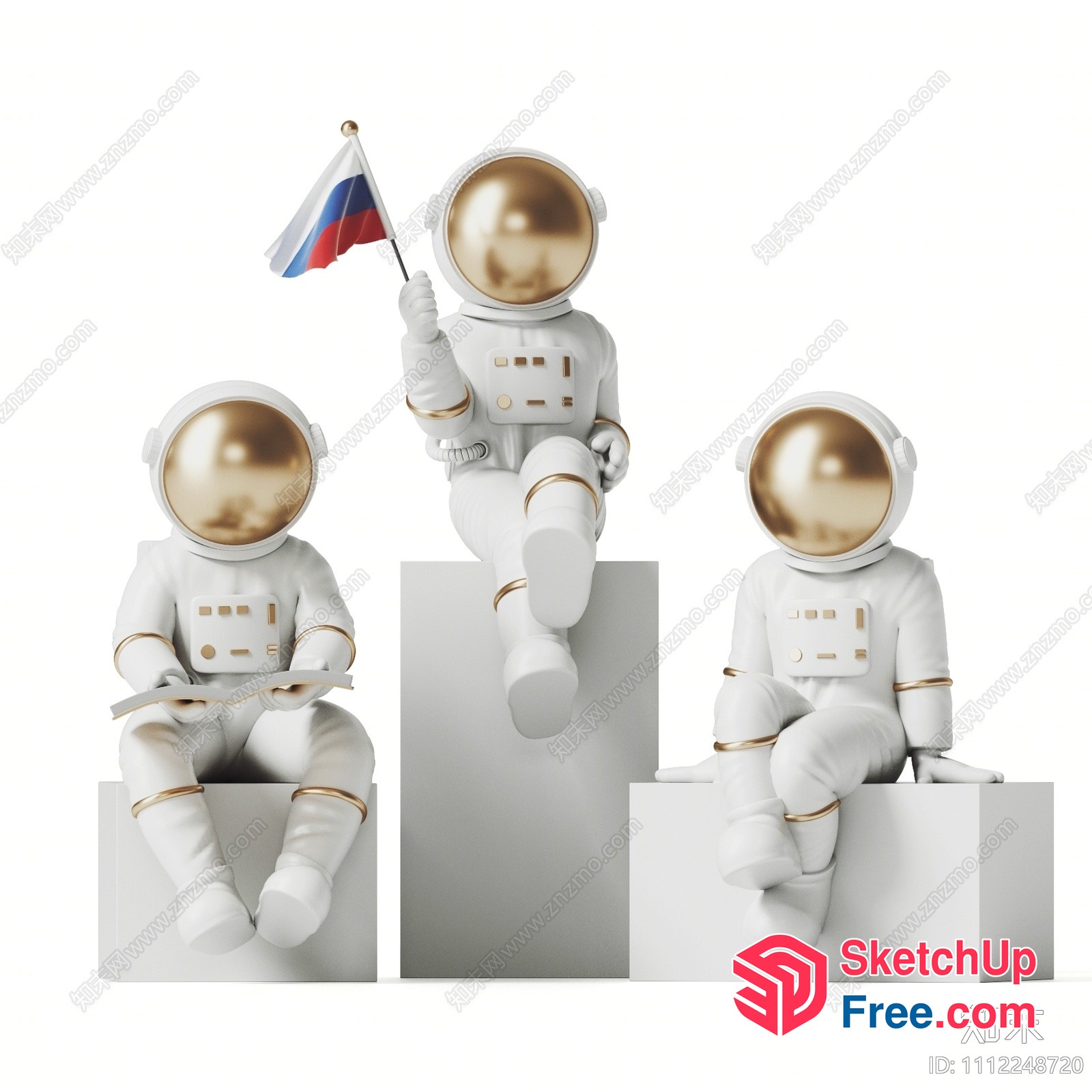 Astronauts In Space Suits With Russian Flag 3D SketchUp File