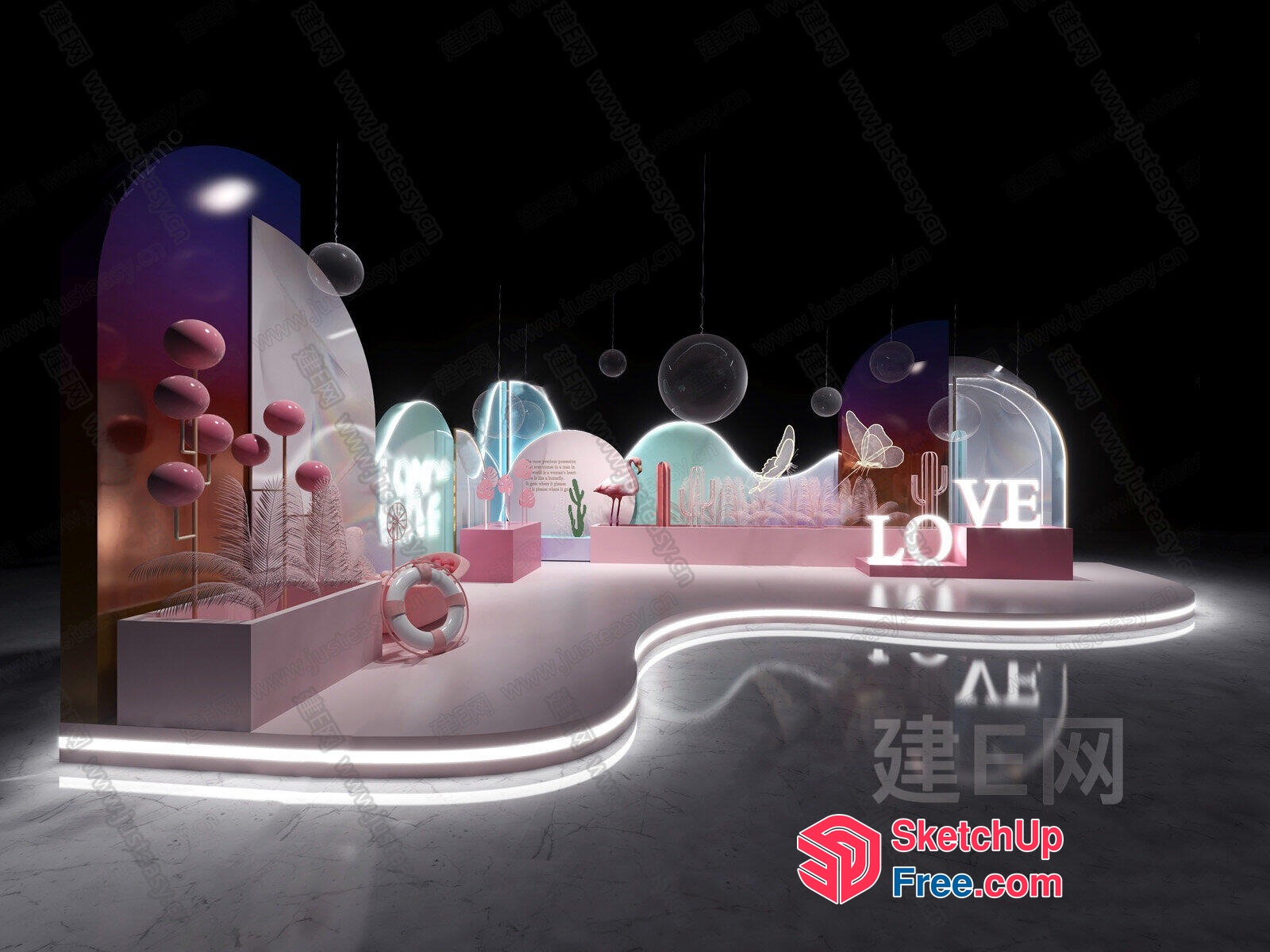 Futuristic Interior Design With Pastel Color Scheme And Neon Accents 3D SketchUp File