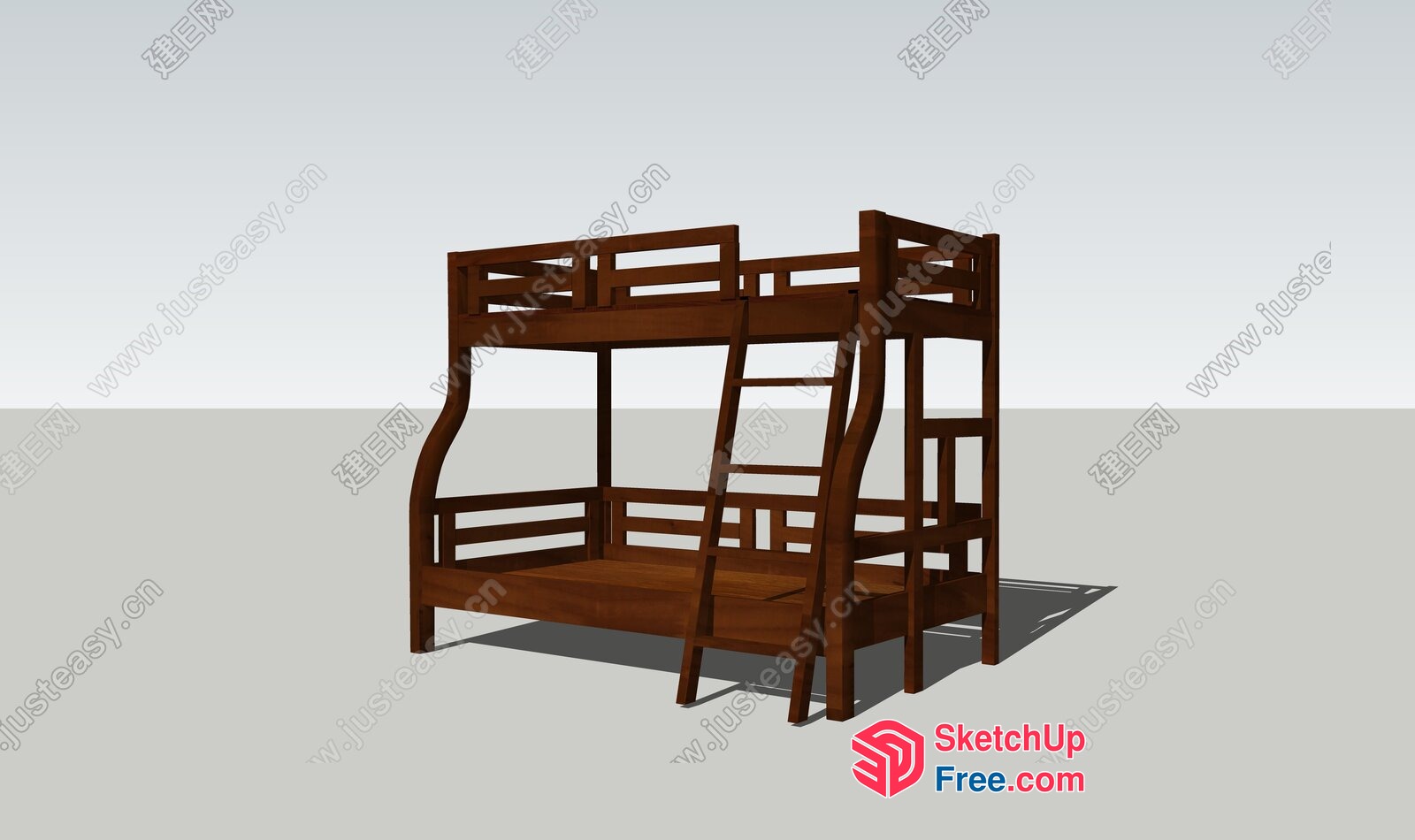 Wooden Double-Decker Bunk Bed 3D SketchUp File