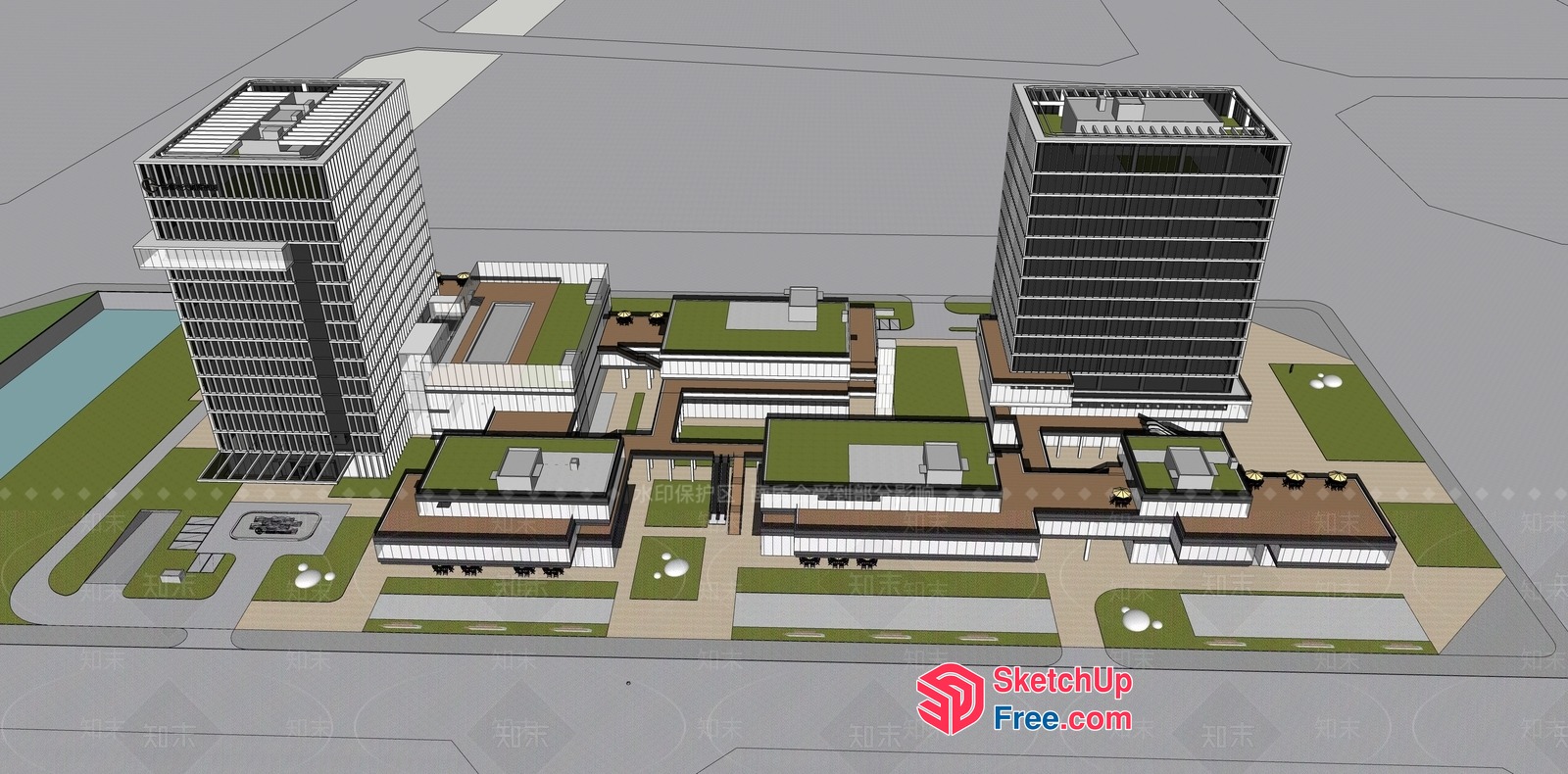 Modern Commercial Street Office Building 3D SketchUp File
