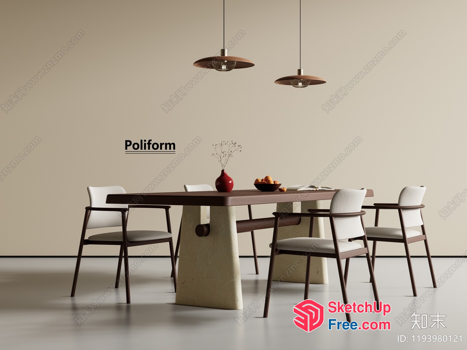 Modern Minimalist Dining Room Setting 3D SketchUp File