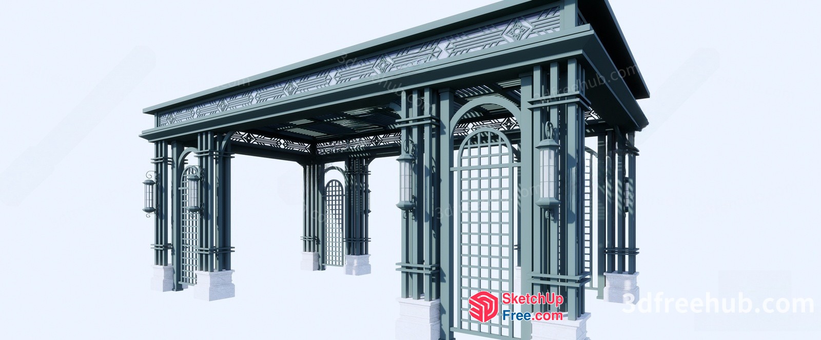 Ornate Green And White Building Entrance 3D SketchUp File