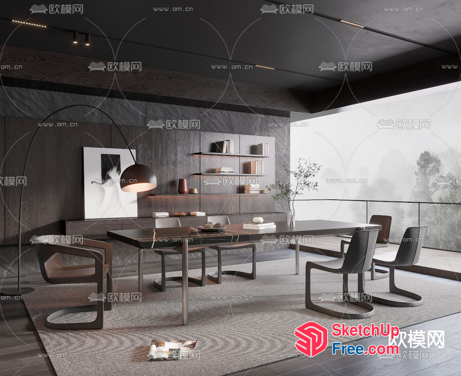 Modern Minimalist Office Space With Balcony View 3D SketchUp File