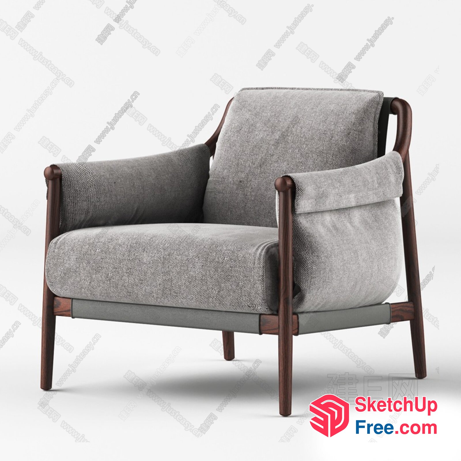 Elegant Modern Grey Armchair With Wooden Frame 3D SketchUp File