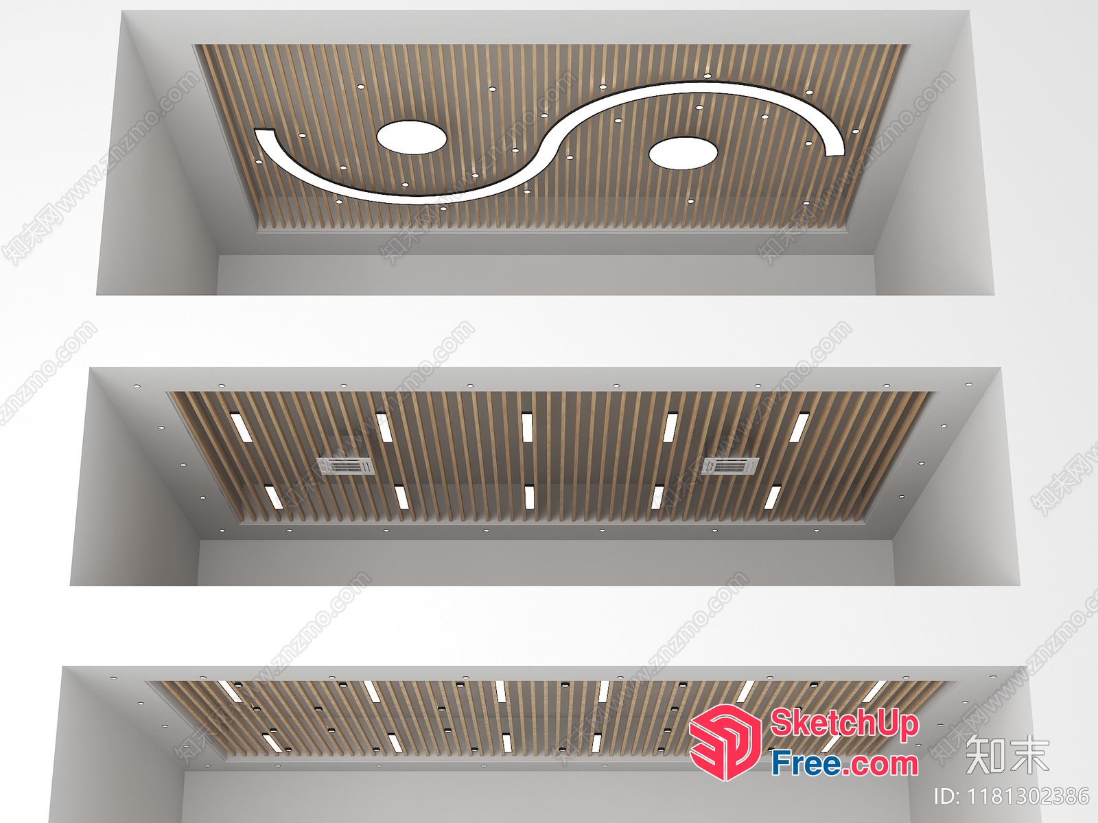 Modern Wooden Ceiling Design With Circular Cutouts 3D SketchUp File