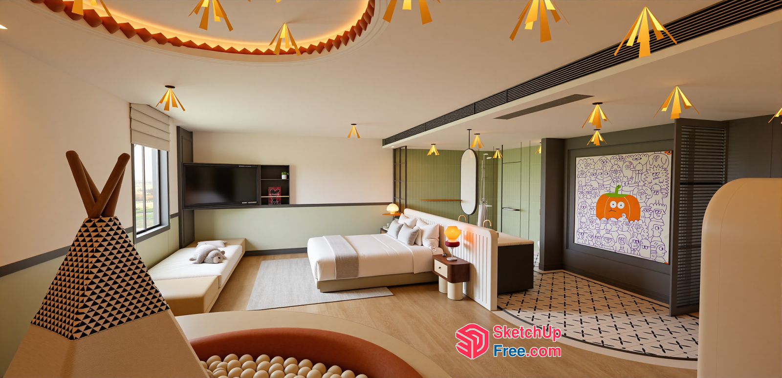 Luxurious Modern Children'S Bedroom With Play Area 3D SketchUp File
