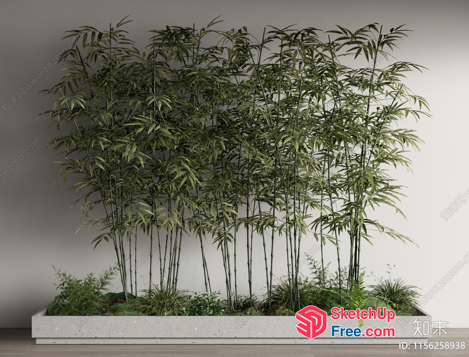 Tall Green Plants In A Long White Planter Box 3D SketchUp File
