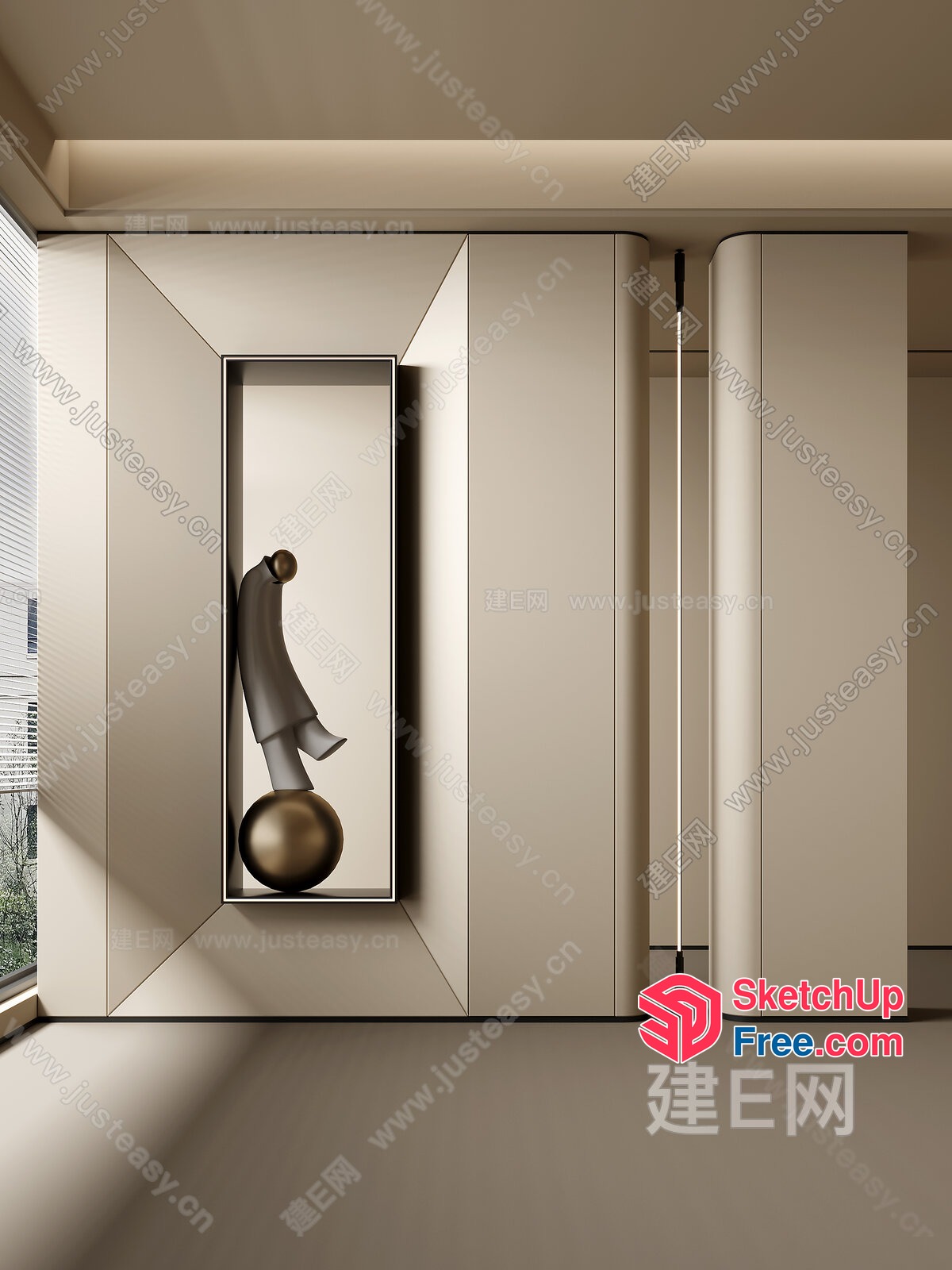 Minimalist Modern Interior Design With Sleek Door And Pillar 3D SketchUp File