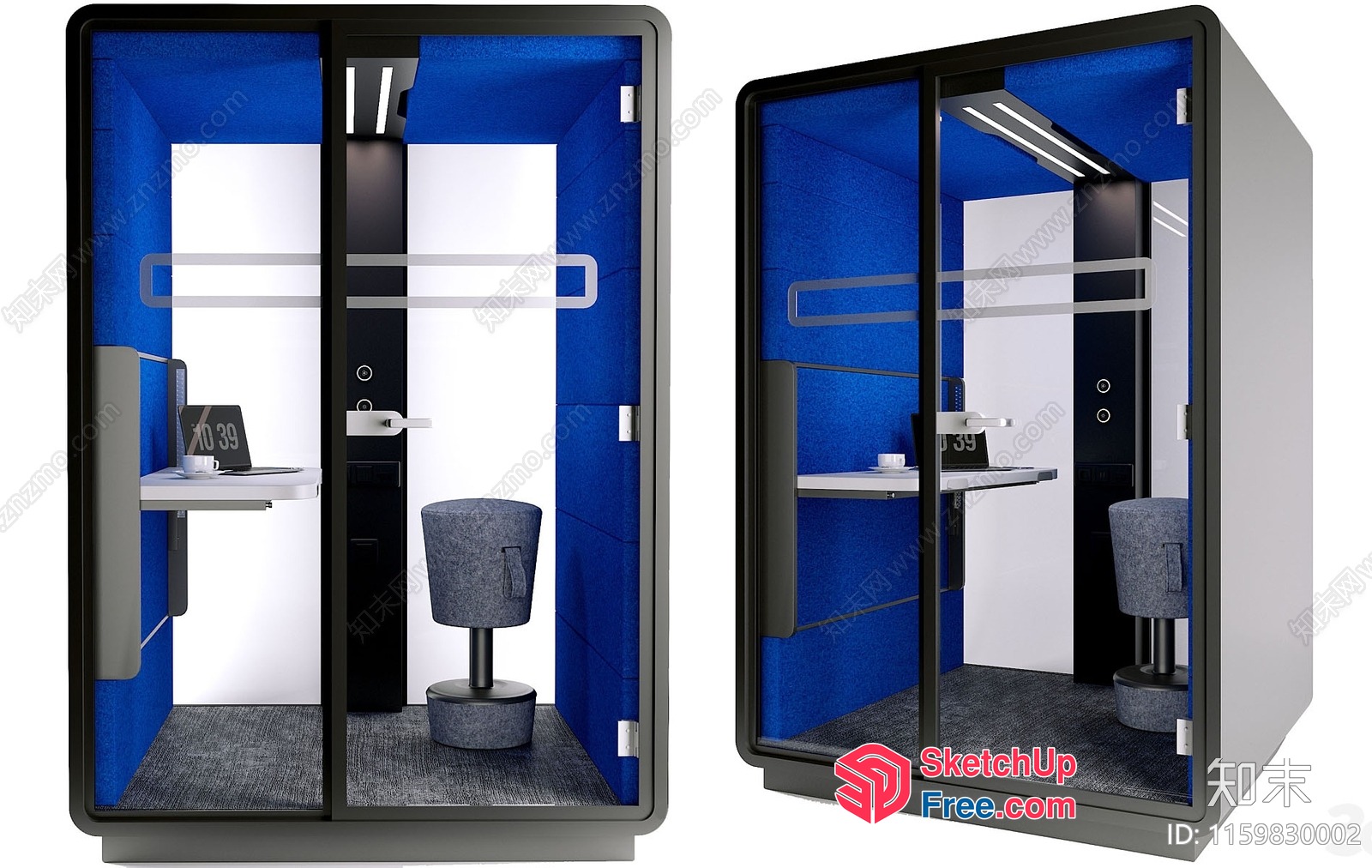Modern Office Pod With Glass Walls And Blue Interior 3D SketchUp File
