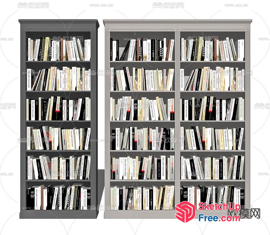 Bookcase With Decorative Shelves And Classic Crown Moulding 3D SketchUp File