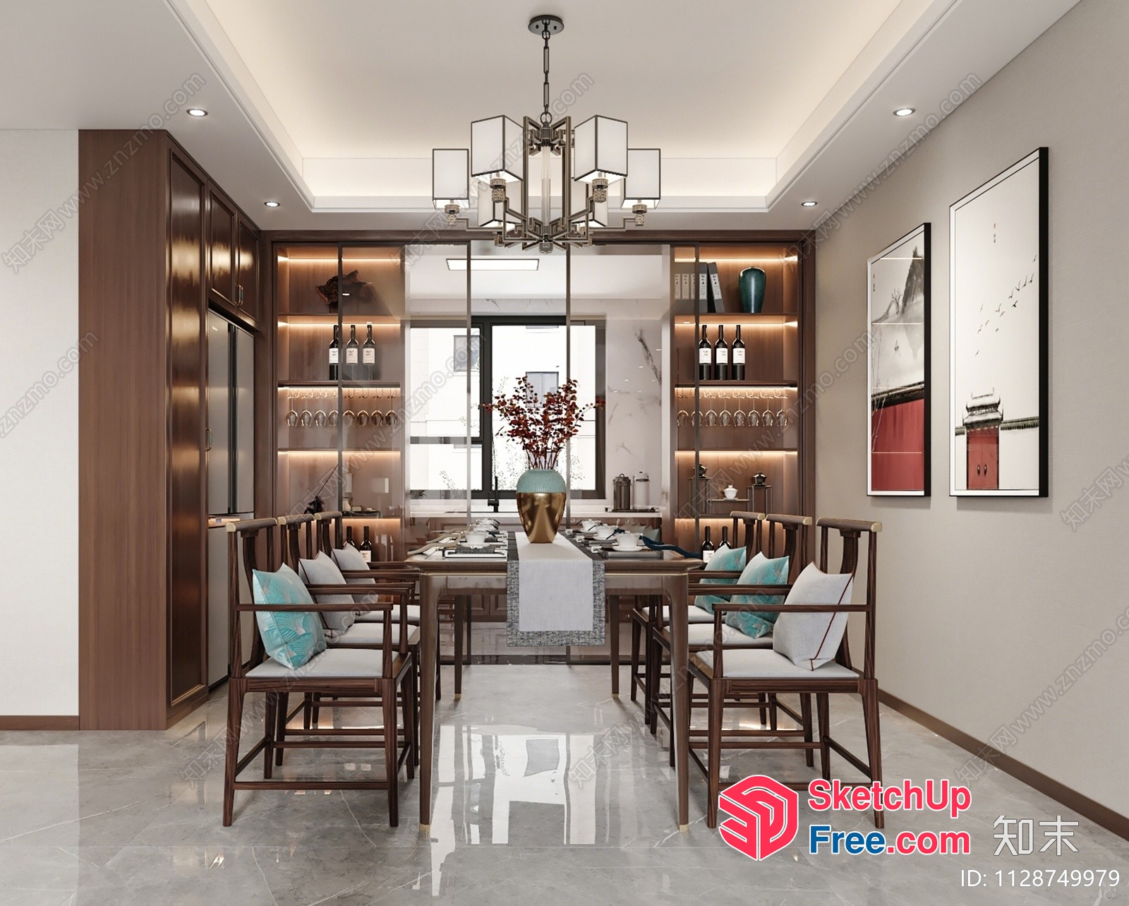 Elegant Dining Room With Modern Lighting And Wood Accents 3D SketchUp File
