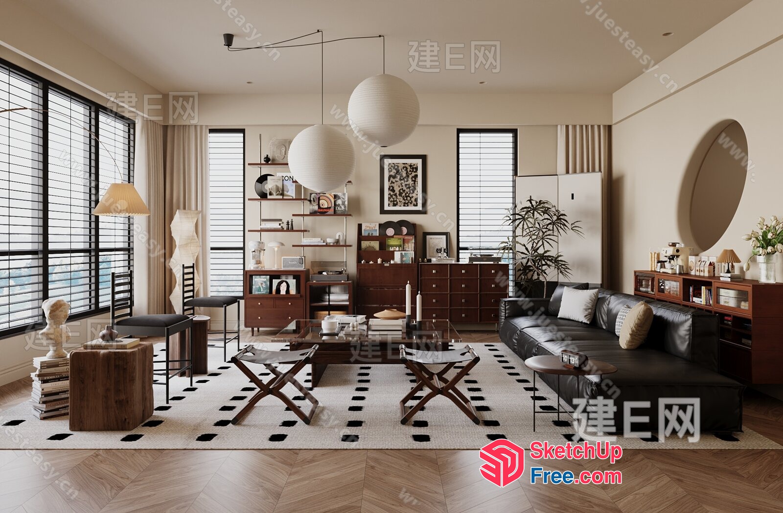 Modern Japanese-Inspired Living Room With Elegant Decor 3D SketchUp File