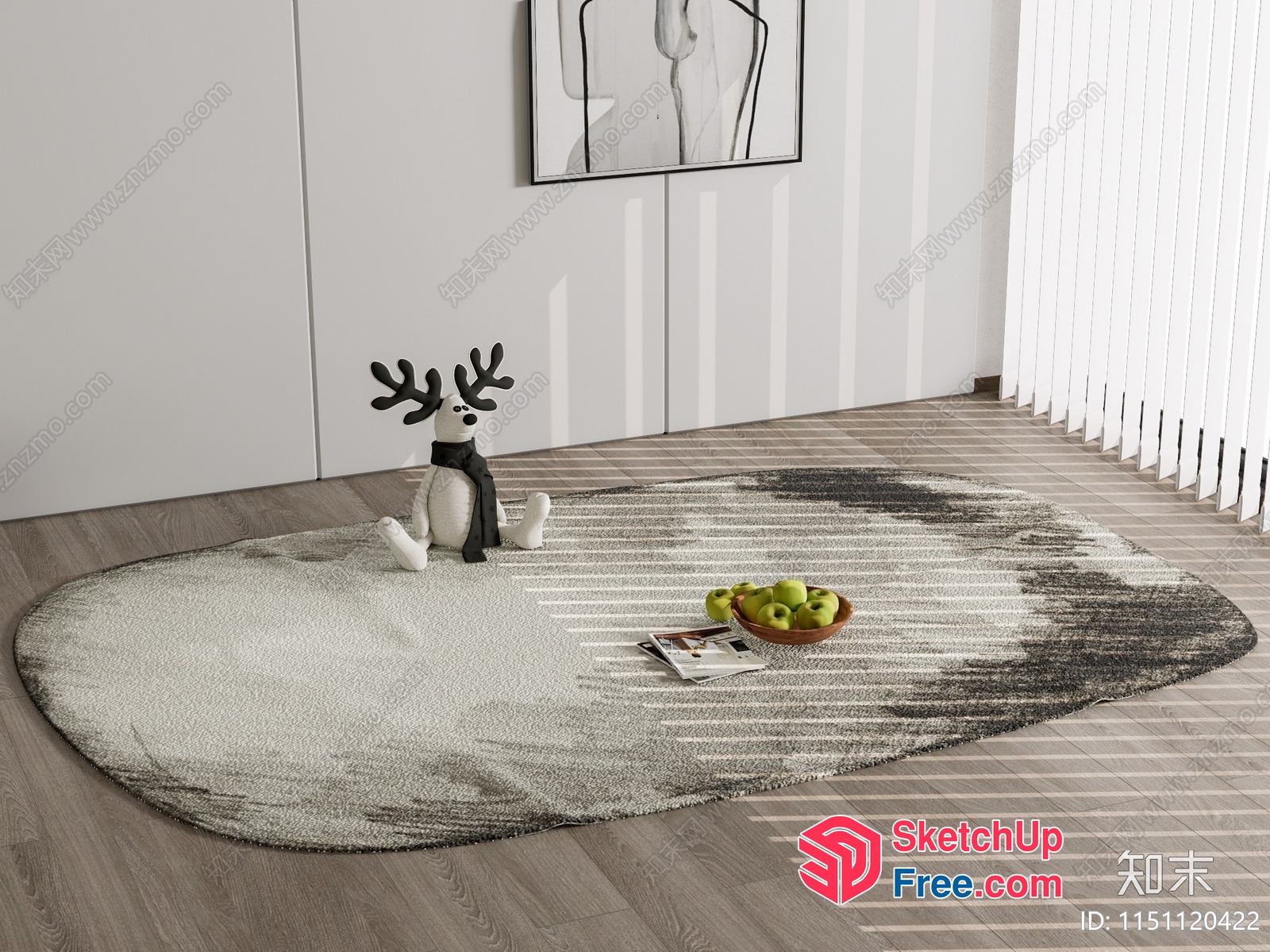 Minimalist Style Interior With Plush Deer Toy And Fruits 3D SketchUp File