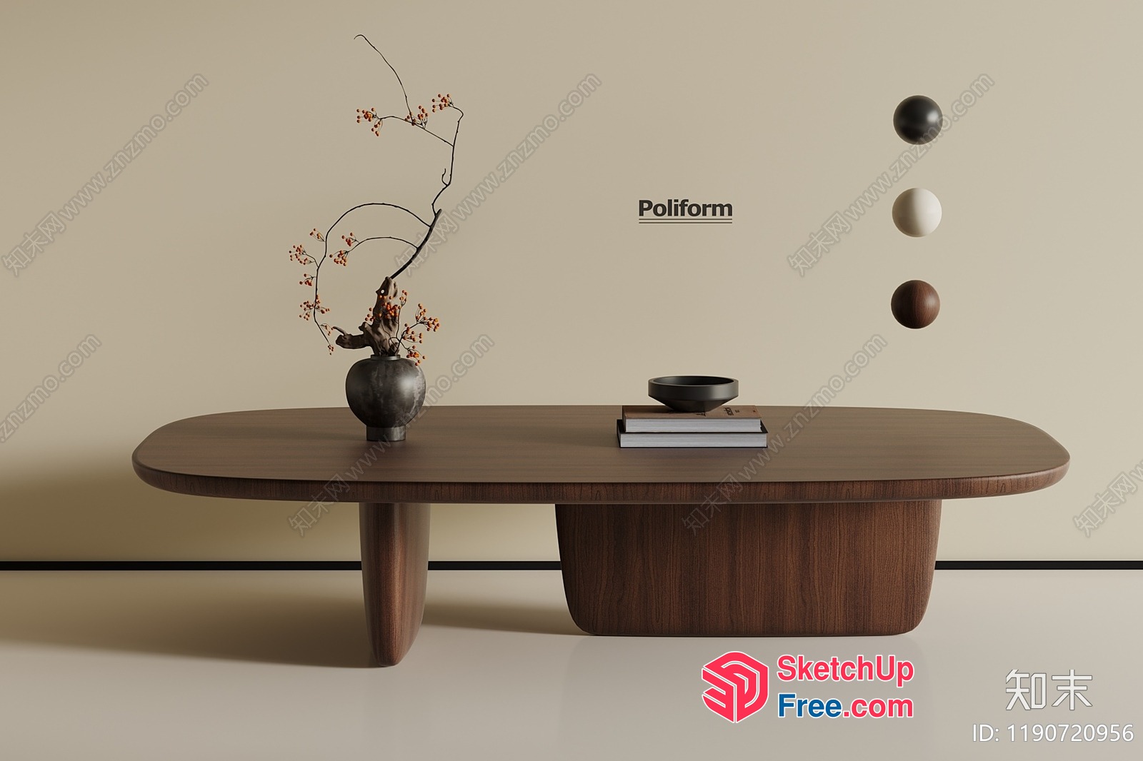 Elegant Modern Minimalist Japanese-Style Living Room Coffee Table 3D SketchUp File