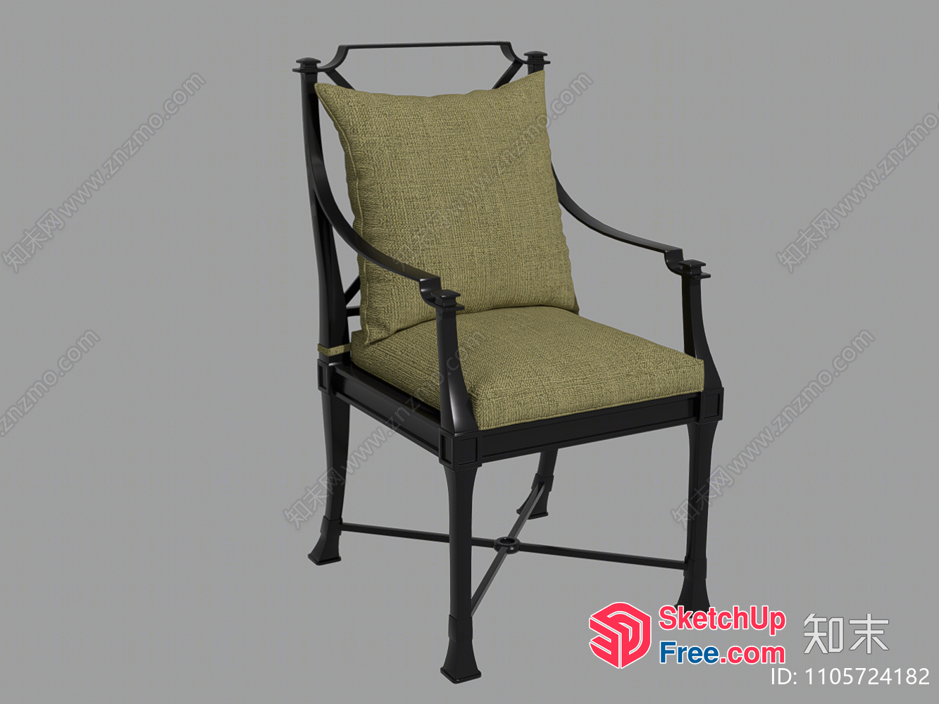 Minimalist Style Armchair With Green Cushions 3D SketchUp File