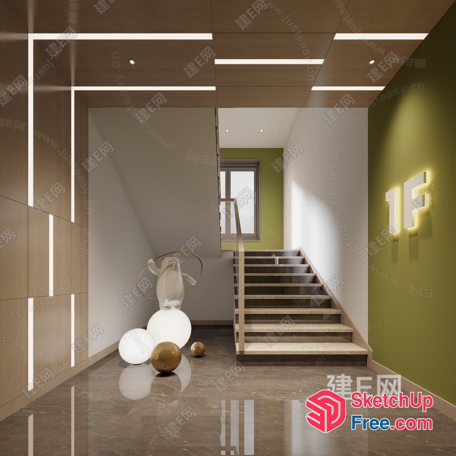 Modern Staircase With Artistic Decorations 3D SketchUp File