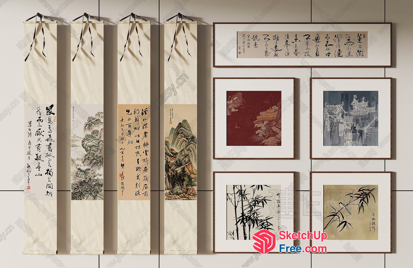 Elegant Asian-Inspired Artwork Collection 3D SketchUp File