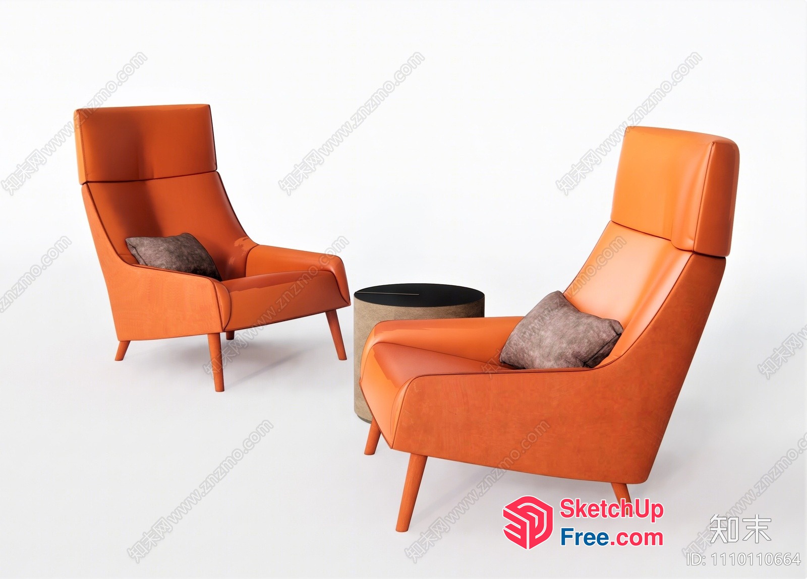 Two Orange Chairs With Pillows And A Table 3D SketchUp File