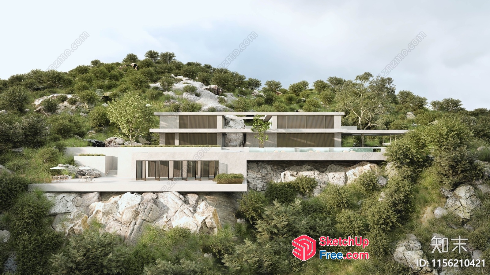 Modern Villa On Rocky Hillside 3D SketchUp File